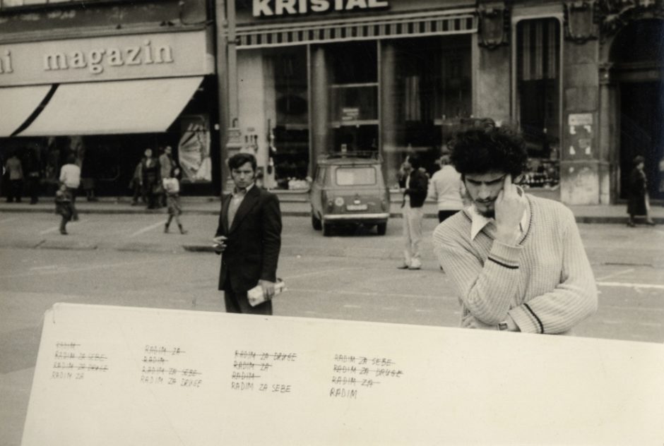 Group of Six Authors, Exhibition-action on the Republic Square, Zagreb, 19. 10. 1979, 1979, bw photograph, 101 x 151 mm, Marinko Sudac Collection (1000x672)